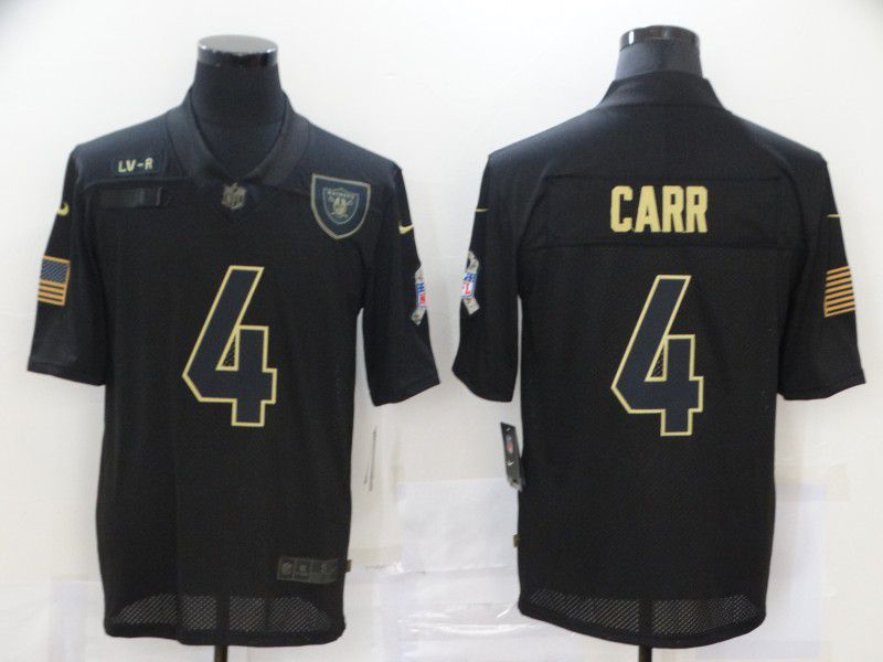 Men Oakland Raiders 4 Carr Black gold lettering 2020 Nike NFL Jersey